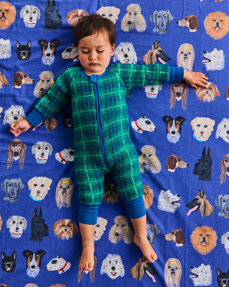 Dog Park Blue Flannelette Baby Fitted Sheet