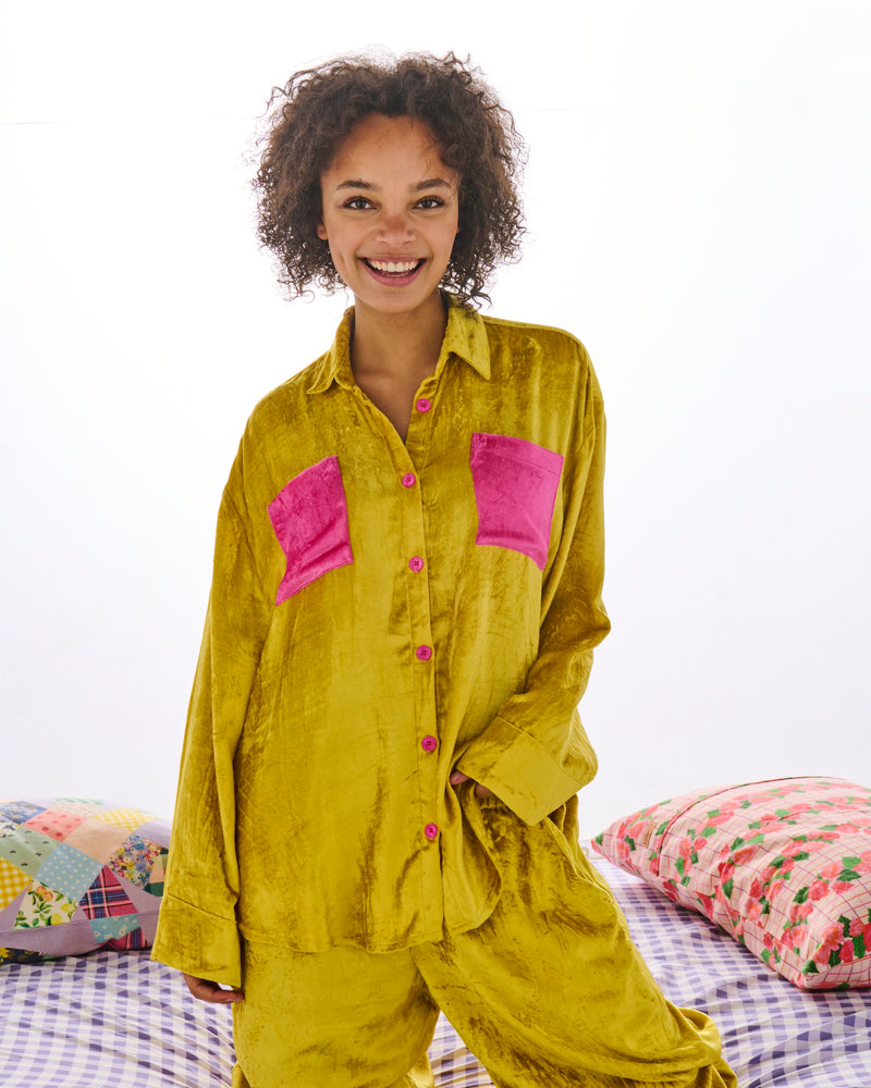 Goldie Adult Velvet Long Sleeve Shirt & Pant Pyjama Set