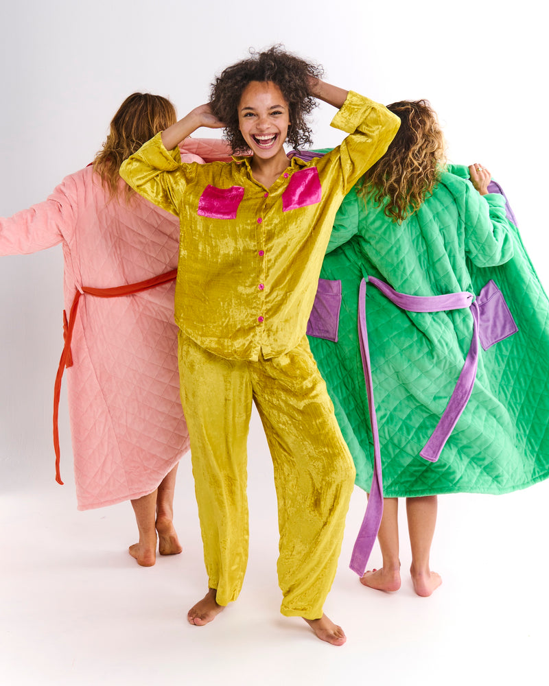 Goldie Adult Velvet Long Sleeve Shirt & Pant Pyjama Set
