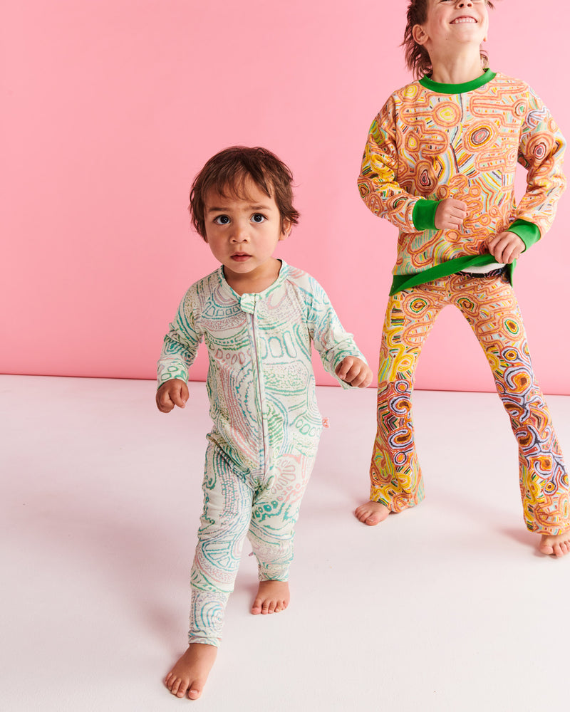 Tjala Tjukurpa Pastel Organic Long Sleeve Zip Romper