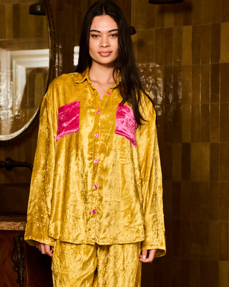 Goldie Adult Velvet Long Sleeve Shirt & Pant Pyjama Set