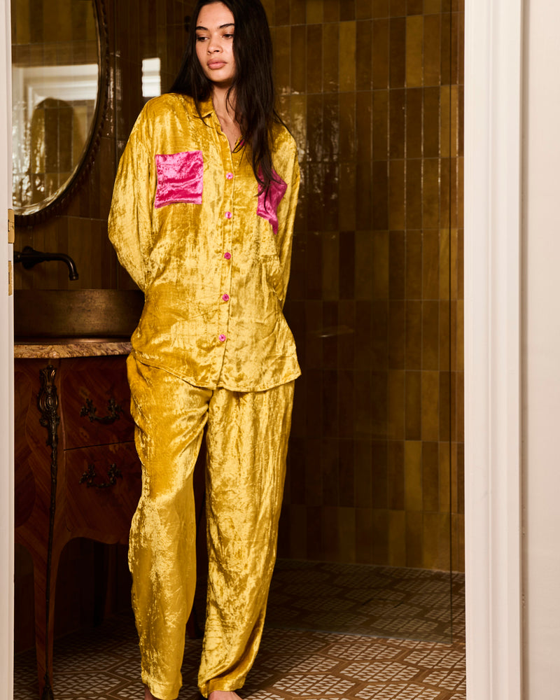 Goldie Adult Velvet Long Sleeve Shirt & Pant Pyjama Set