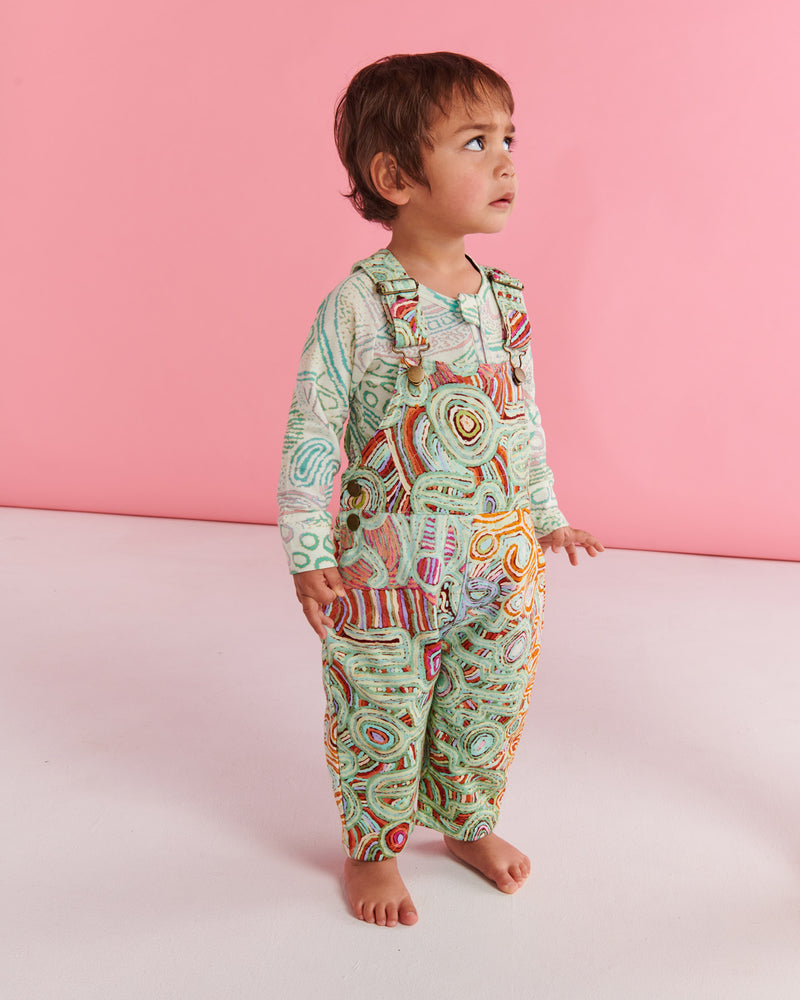 Ngayuku Ngura Sage Baby Quilted Fleece Overalls