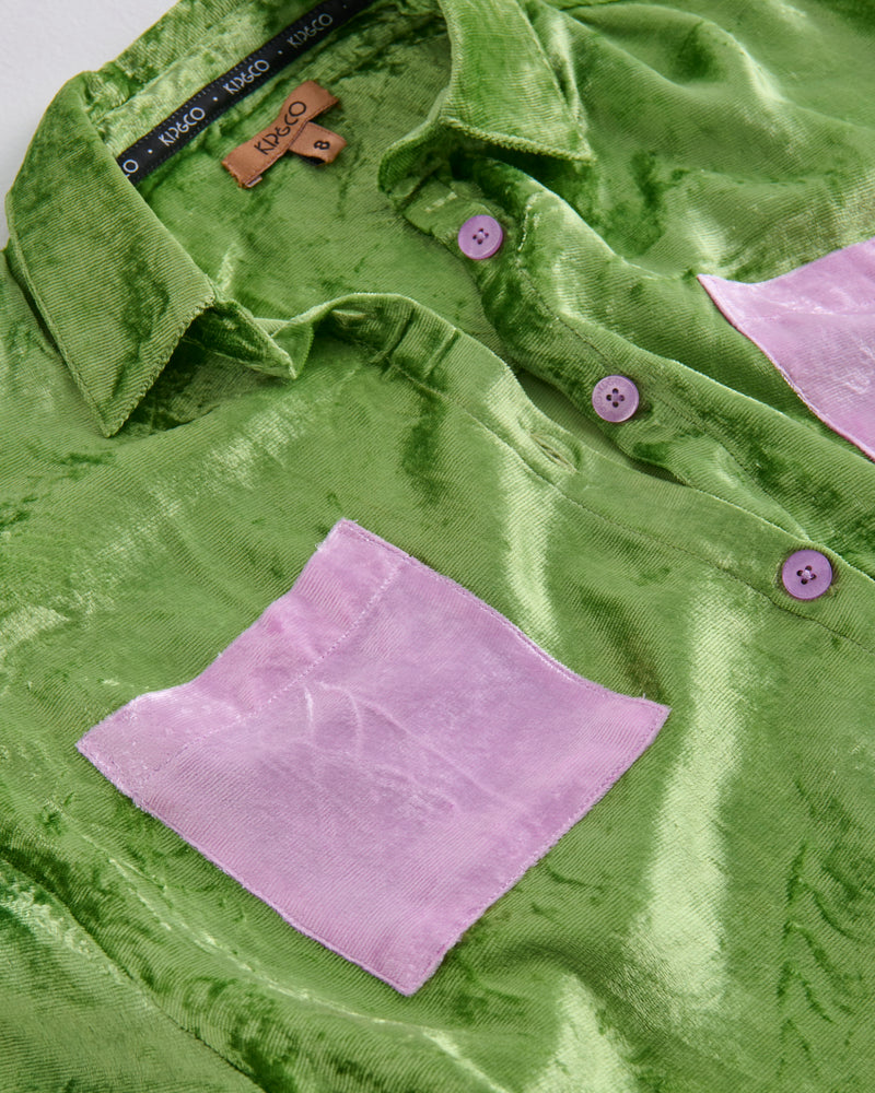 Pistachio Adult Velvet Long Sleeve Shirt & Pant Pyjama Set