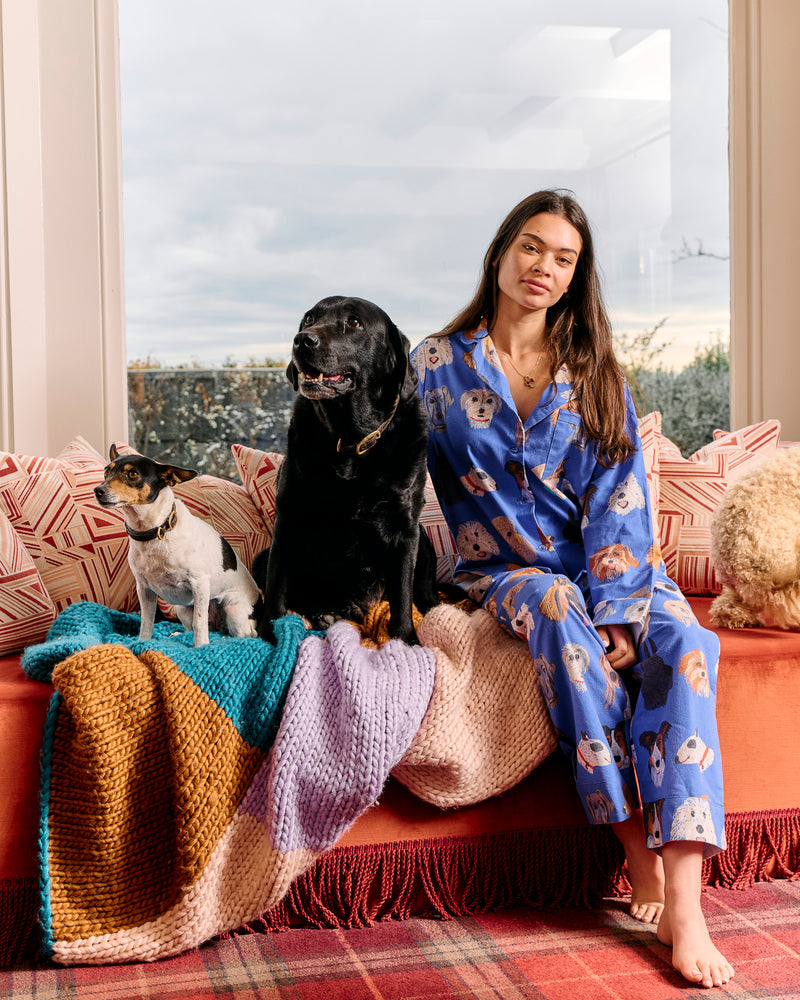 Dog Park Blue Flannelette Adult Long Sleeve Shirt & Pant Pyjama Set