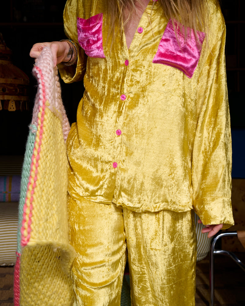 Goldie Adult Velvet Long Sleeve Shirt & Pant Pyjama Set