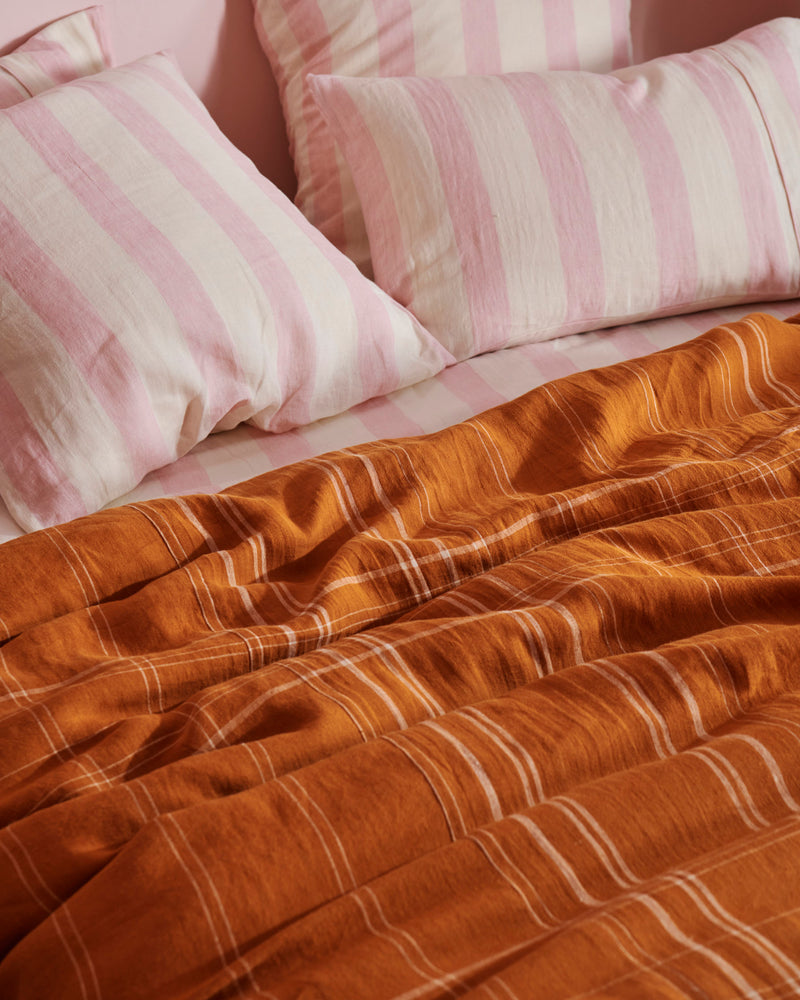 Santa Monica Pecan Tartan Linen Quilt Cover
