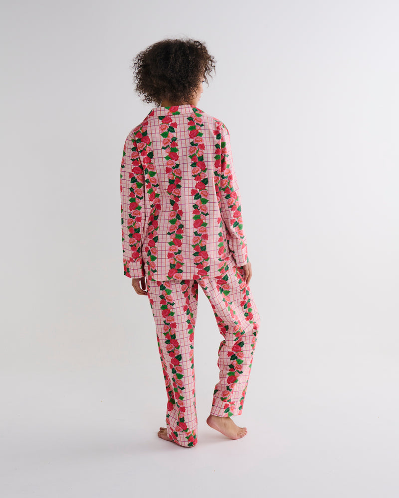 Rose Link Flannelette Adult Long Sleeve Shirt & Pant Pyjama Set