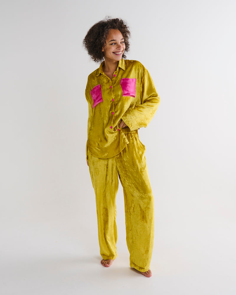 Goldie Adult Velvet Long Sleeve Shirt & Pant Pyjama Set
