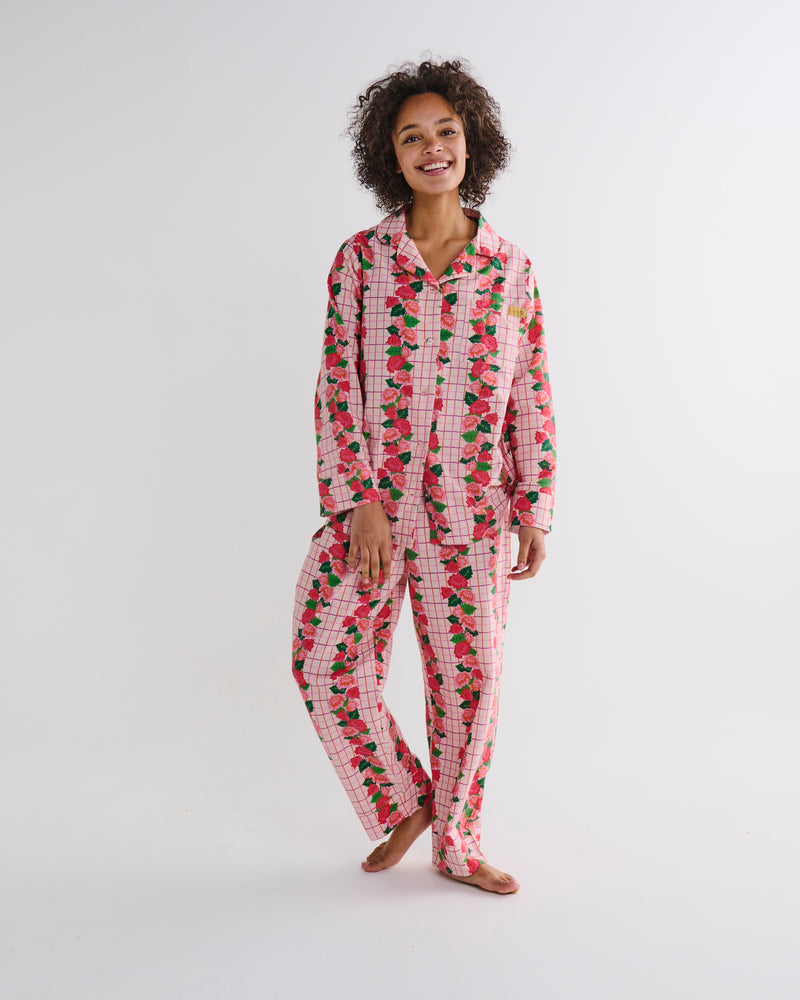 Rose Link Flannelette Adult Long Sleeve Shirt & Pant Pyjama Set