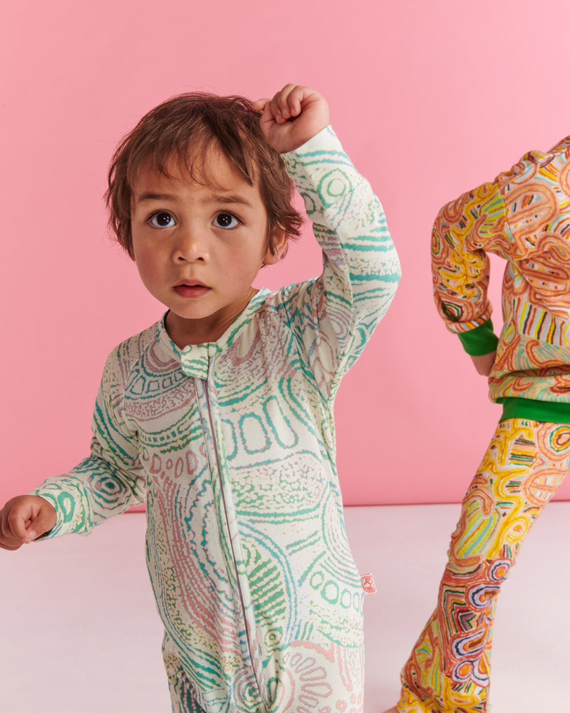 Tjala Tjukurpa Pastel Organic Long Sleeve Zip Romper