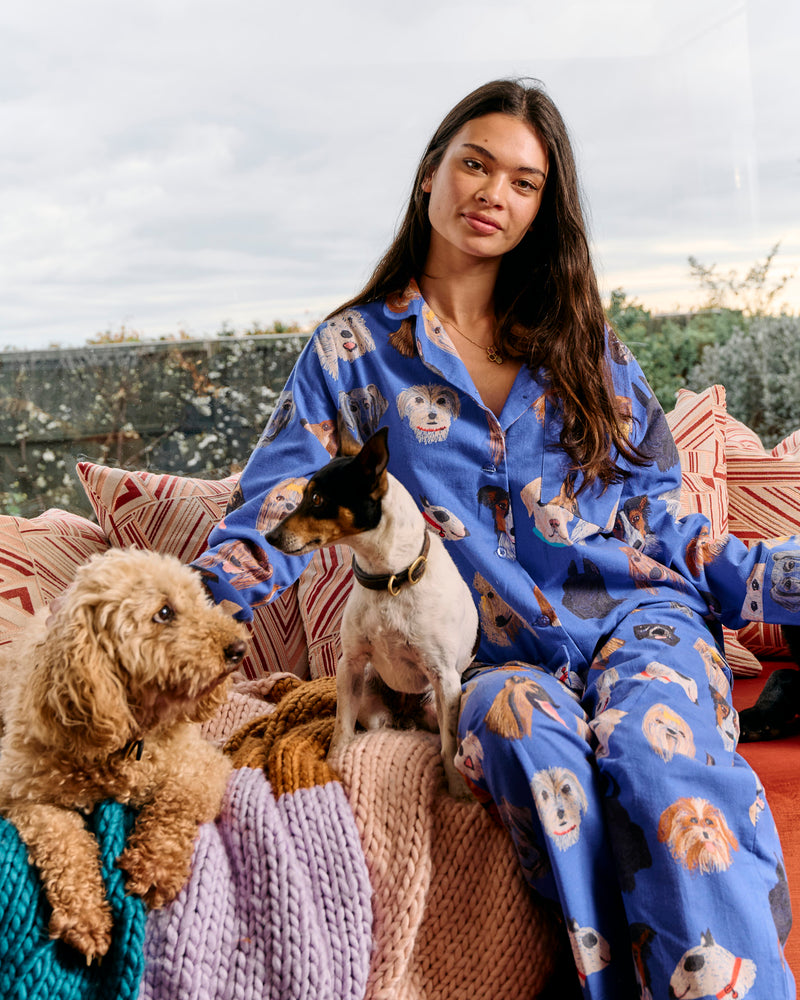 Dog Park Blue Flannelette Adult Long Sleeve Shirt & Pant Pyjama Set