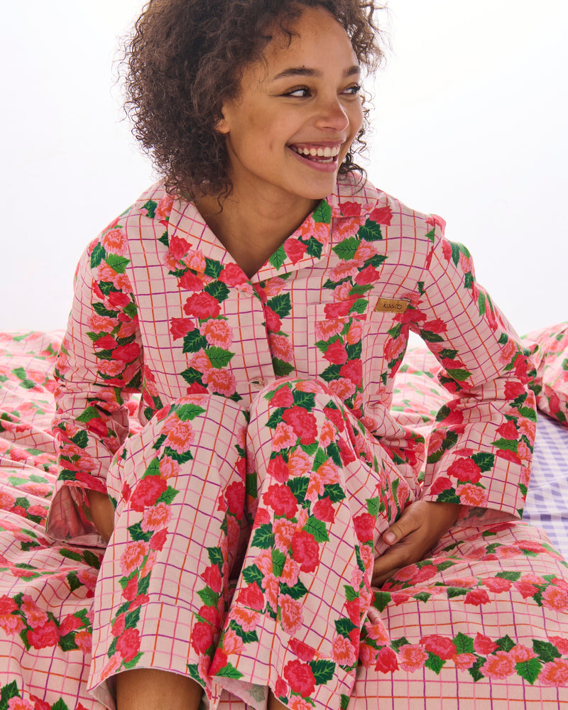 Rose Link Flannelette Adult Long Sleeve Shirt & Pant Pyjama Set