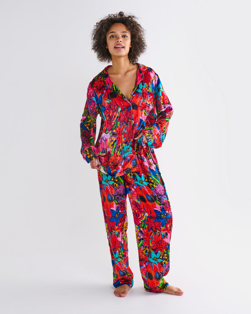 Kip&Co x Jenny Kee Growing The Peace Adult Velvet Long Sleeve Shirt & Pant Pyjama Set