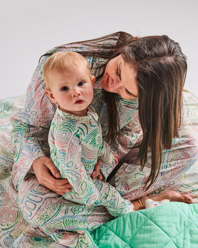 Tjala Tjukurpa Pastel Organic Long Sleeve Zip Romper