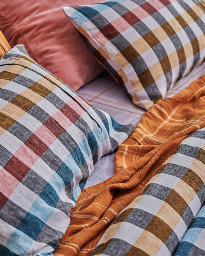 Santa Monica Pecan Tartan Linen Flat Sheet