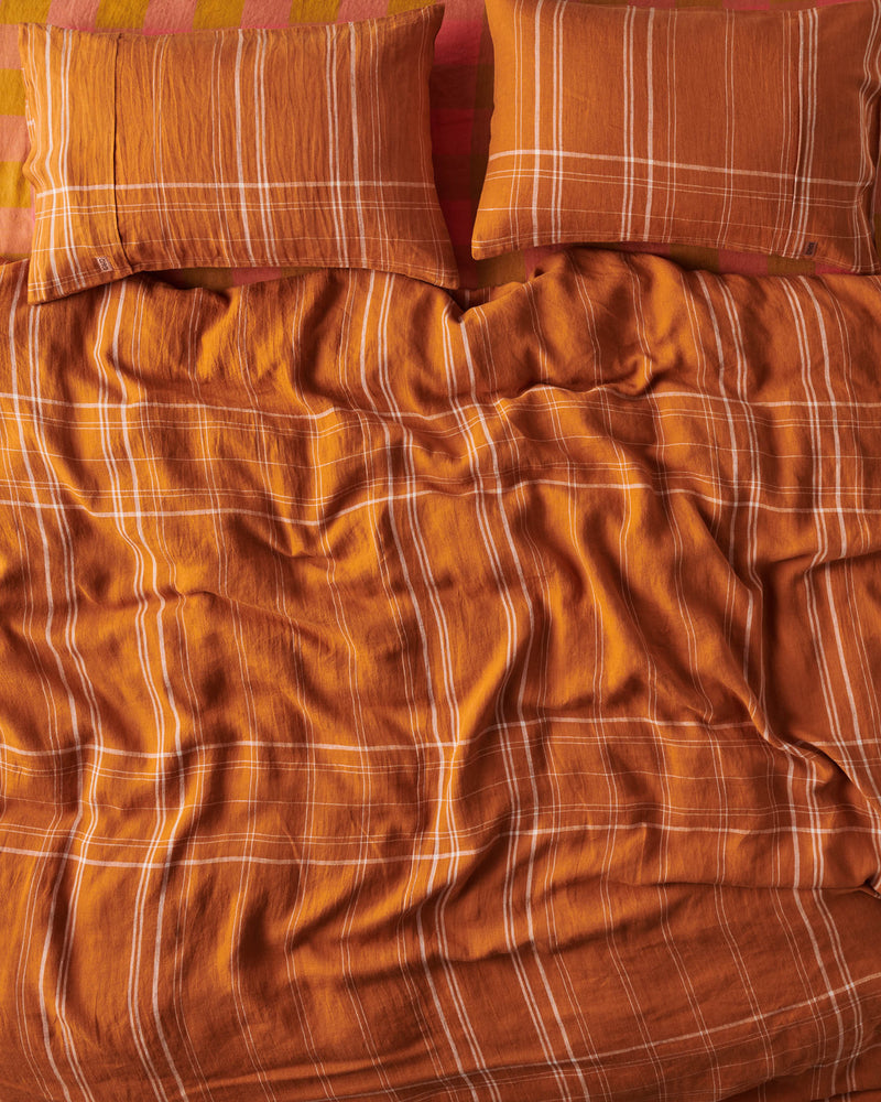 Santa Monica Pecan Tartan Linen Pillowcases