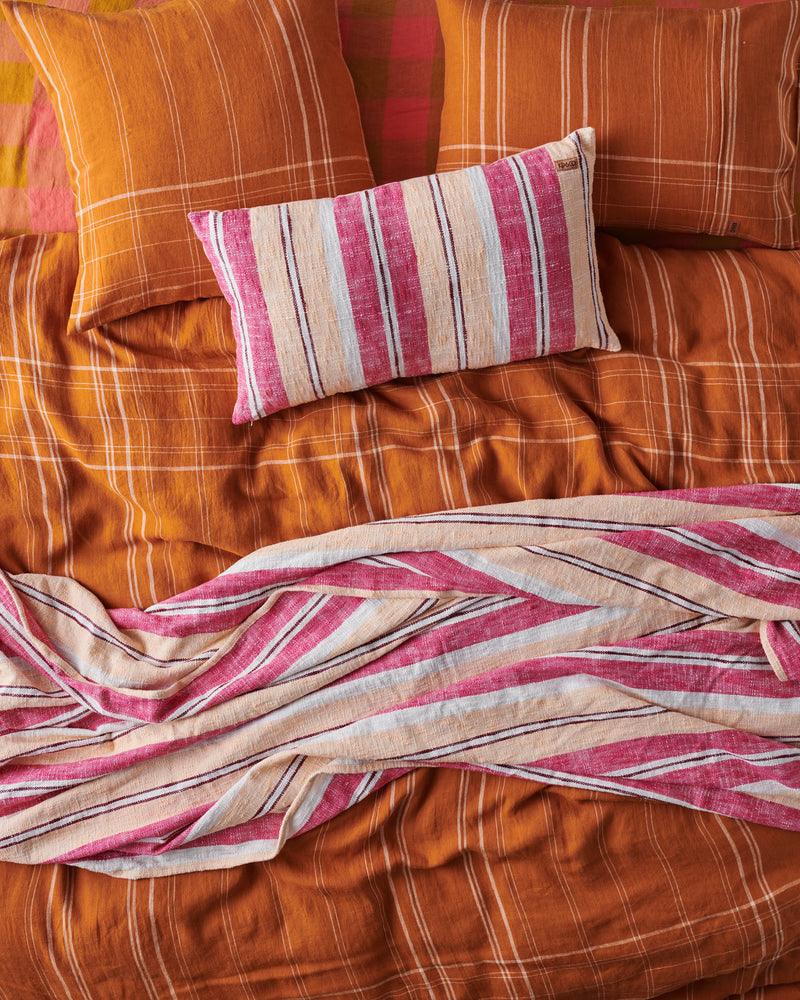 Santa Monica Pecan Tartan Linen Pillowcases