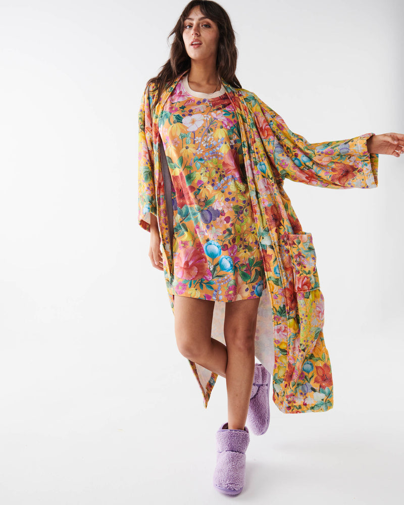 Abundance Marigold Printed Terry Bath Robe