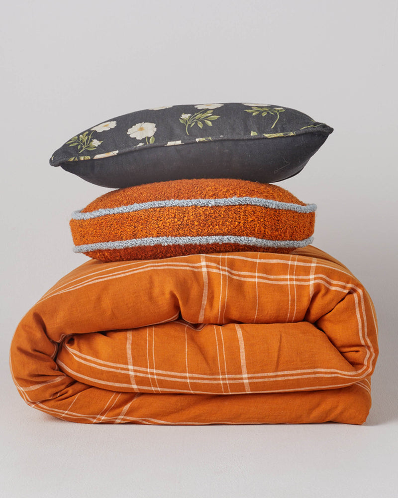 Santa Monica Pecan Tartan Linen Quilt Cover