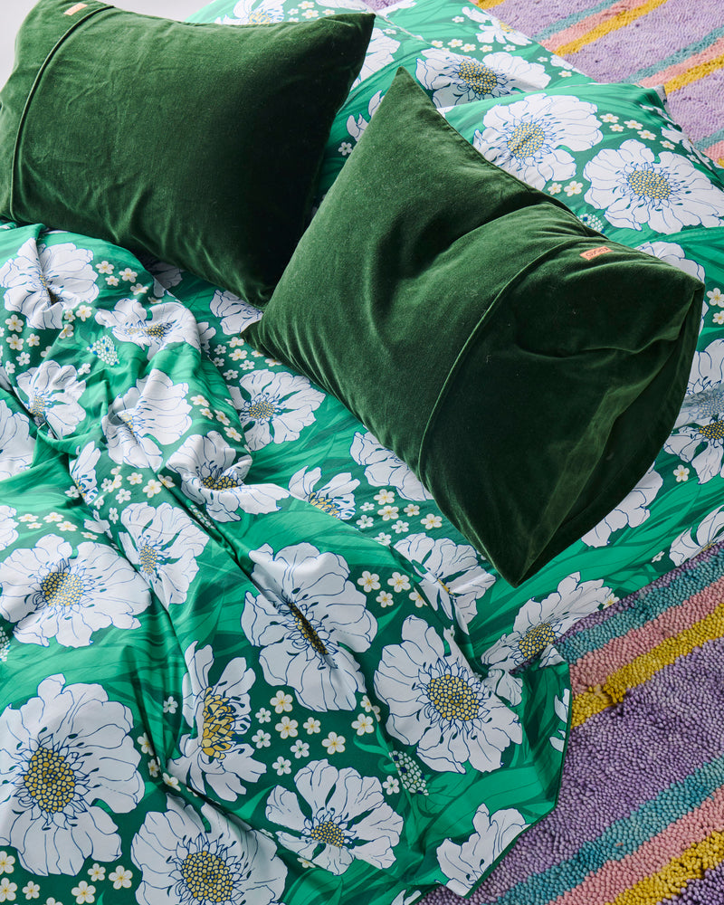 Tumbling Flowers Green Organic Cotton Flat Sheet
