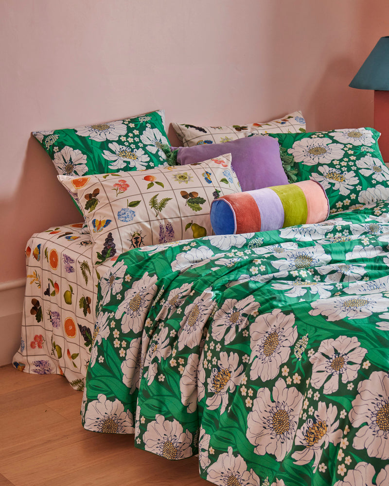 Tumbling Flowers Green Organic Cotton Flat Sheet