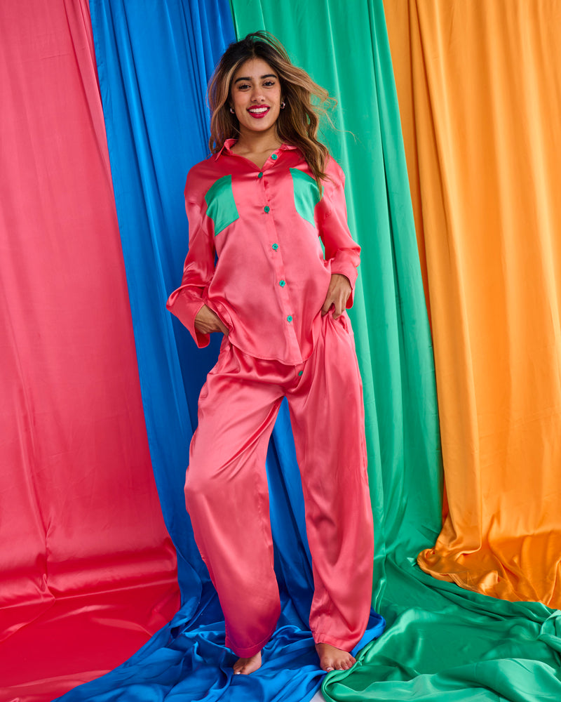 Cantaloupe Eco Satin Long Sleeve Shirt & Pant Pyjama Set