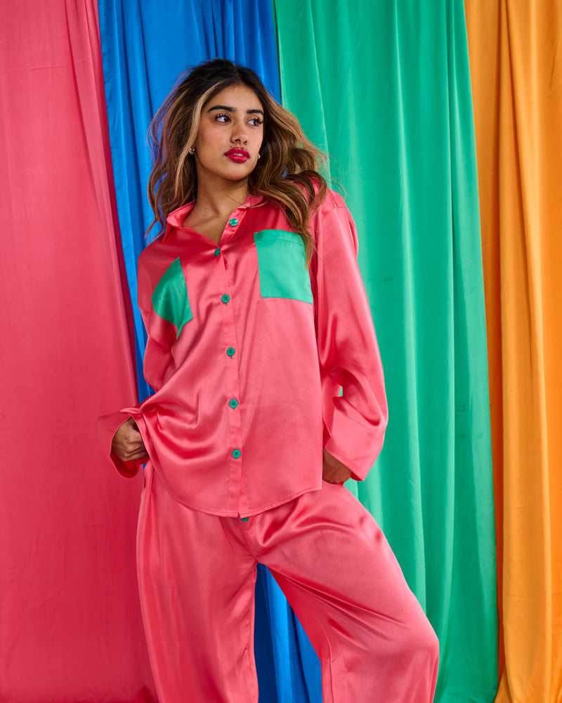 Cantaloupe Eco Satin Long Sleeve Shirt & Pant Pyjama Set