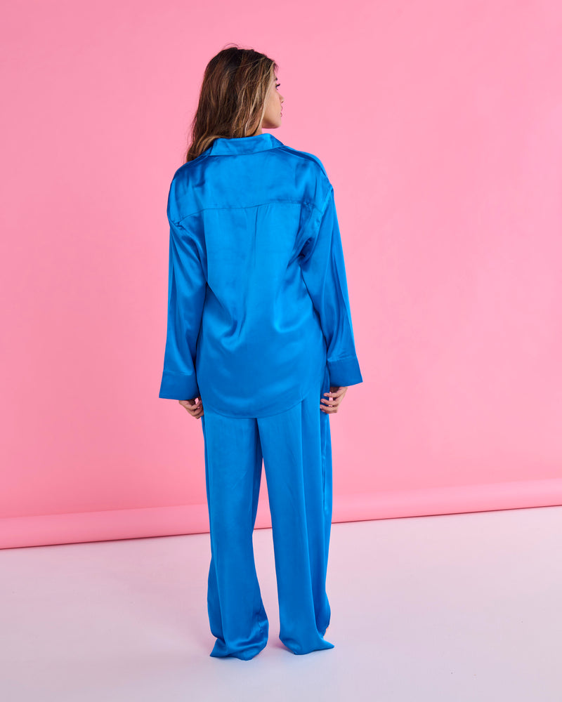 Sapphire Eco Satin Long Sleeve Shirt & Pant Pyjama Set