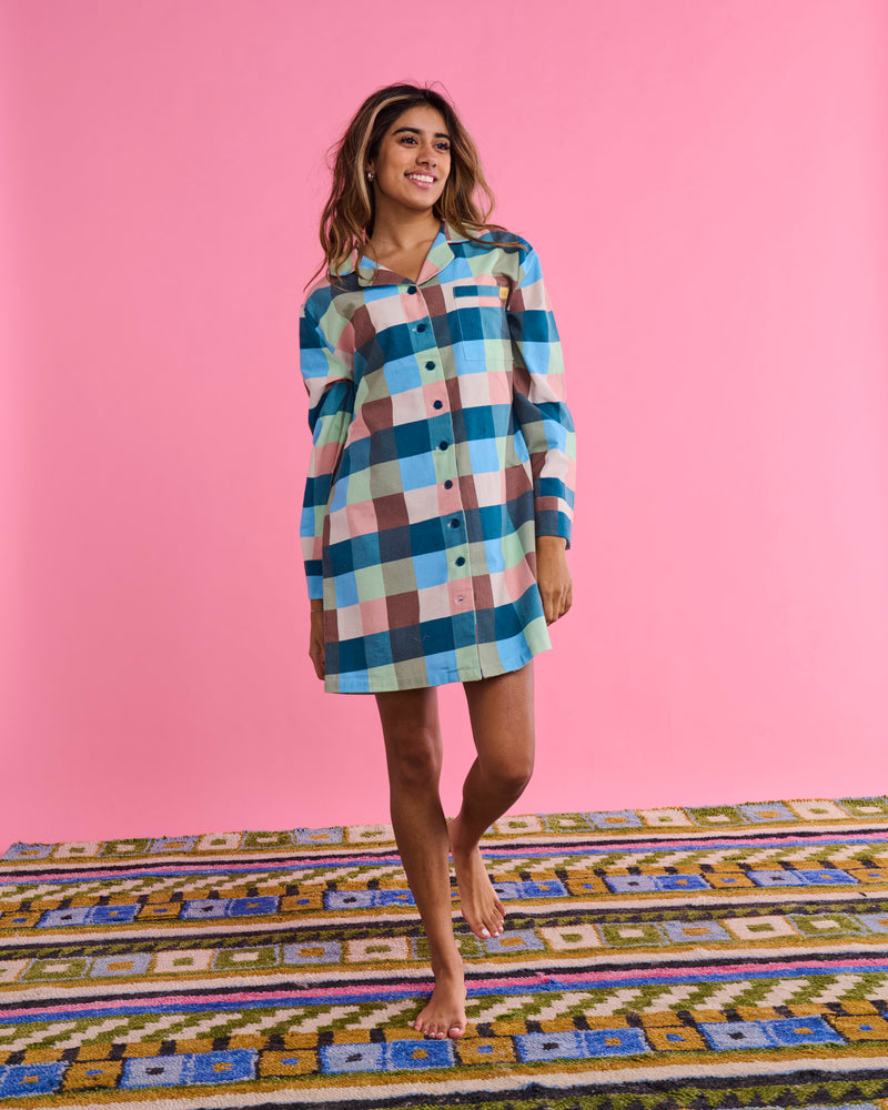 Woodlands Tartan Adult Flannelette Long Sleeve Button Up Nightie