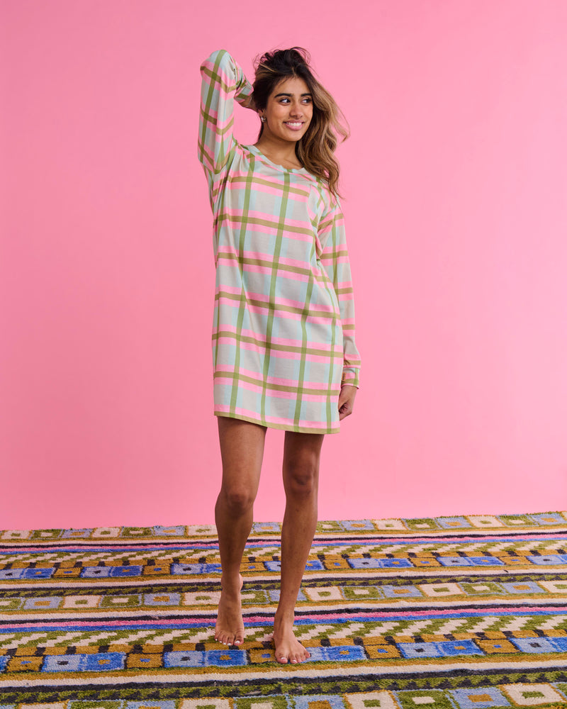 Pistachio Tartan Organic Cotton Long Sleeve Nightie
