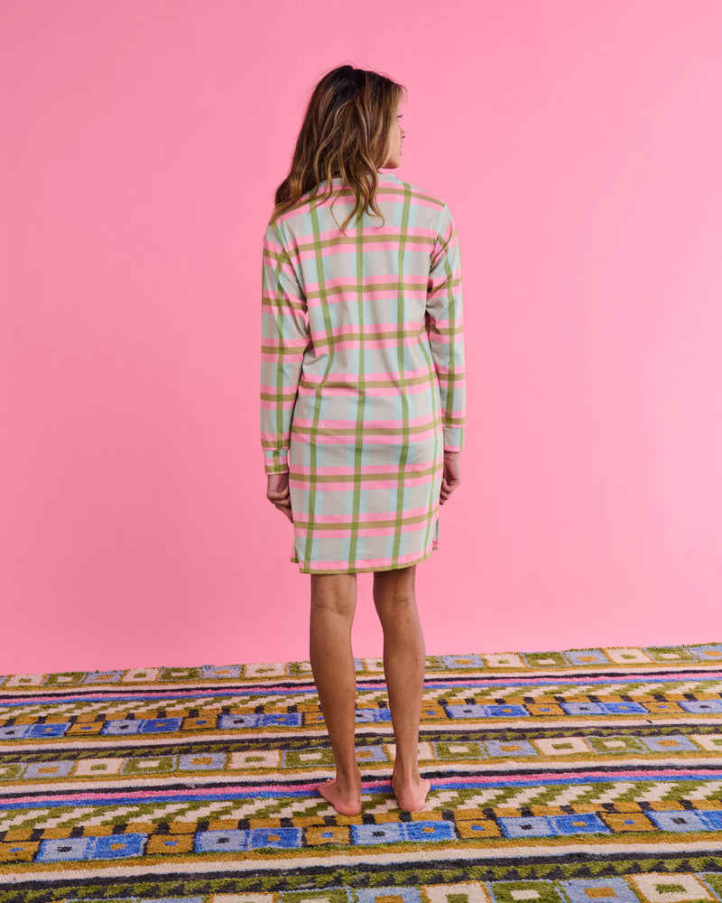 Pistachio Tartan Organic Cotton Long Sleeve Nightie