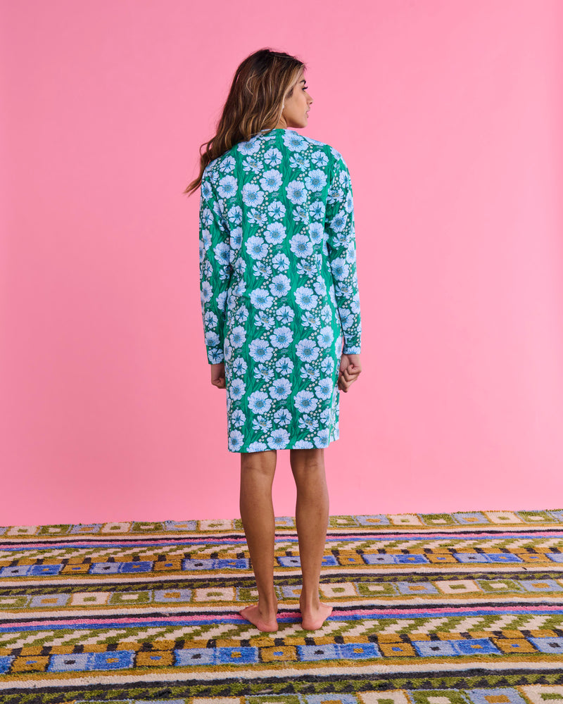 Tumbling Flowers Green Organic Cotton Long Sleeve Nightie
