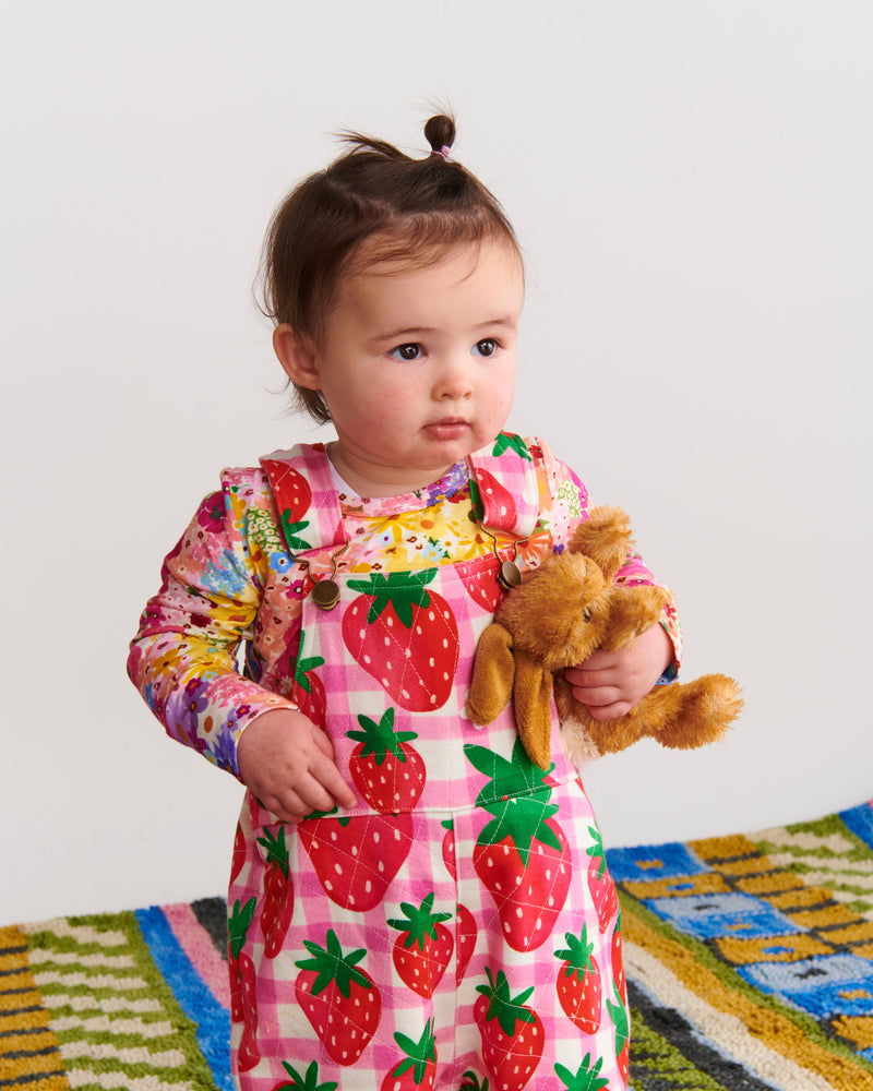 Strawberry Jam Organic Cotton Quilted Fleece Overalls