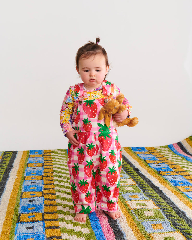 Strawberry Jam Organic Cotton Quilted Fleece Overalls