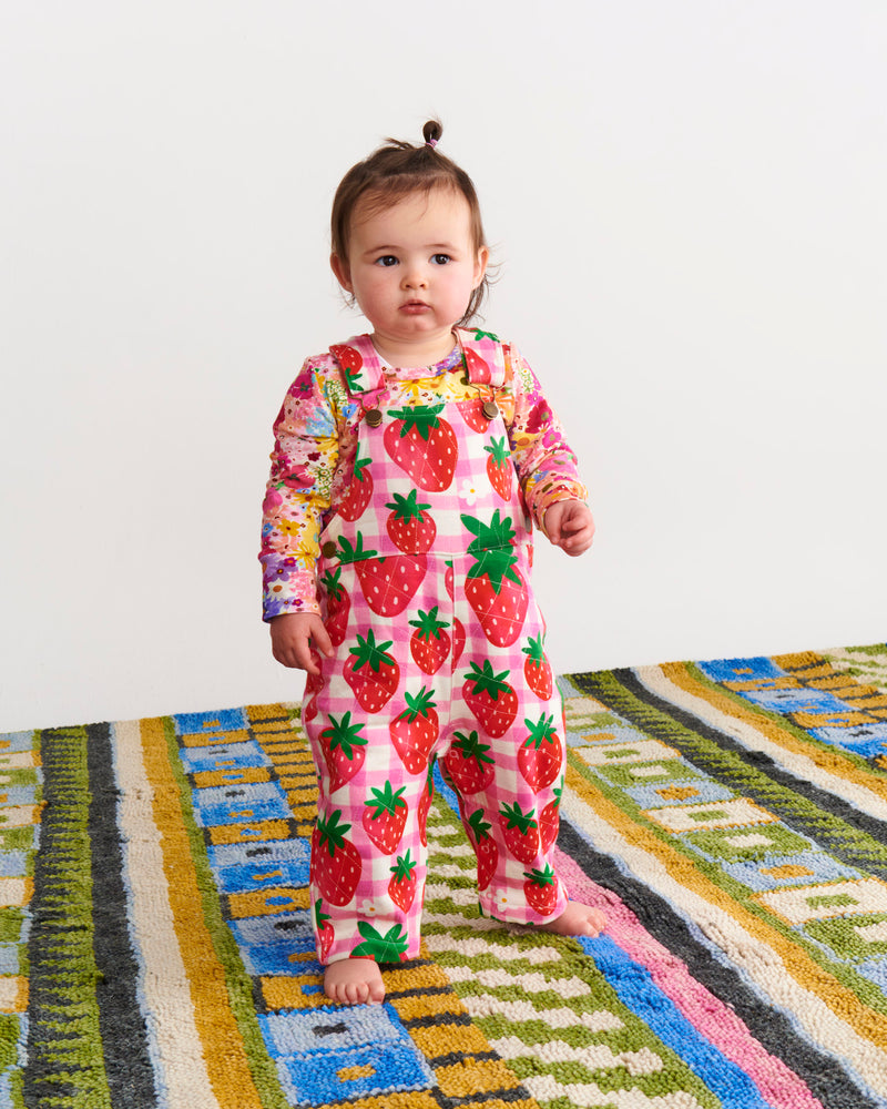 Strawberry Jam Organic Cotton Quilted Fleece Overalls
