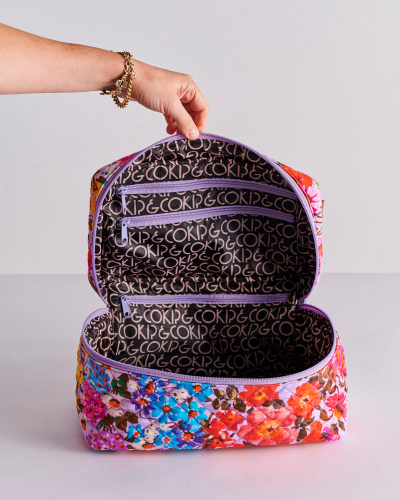 Forever Floral Lilac Quilted Cotton Toiletry Case