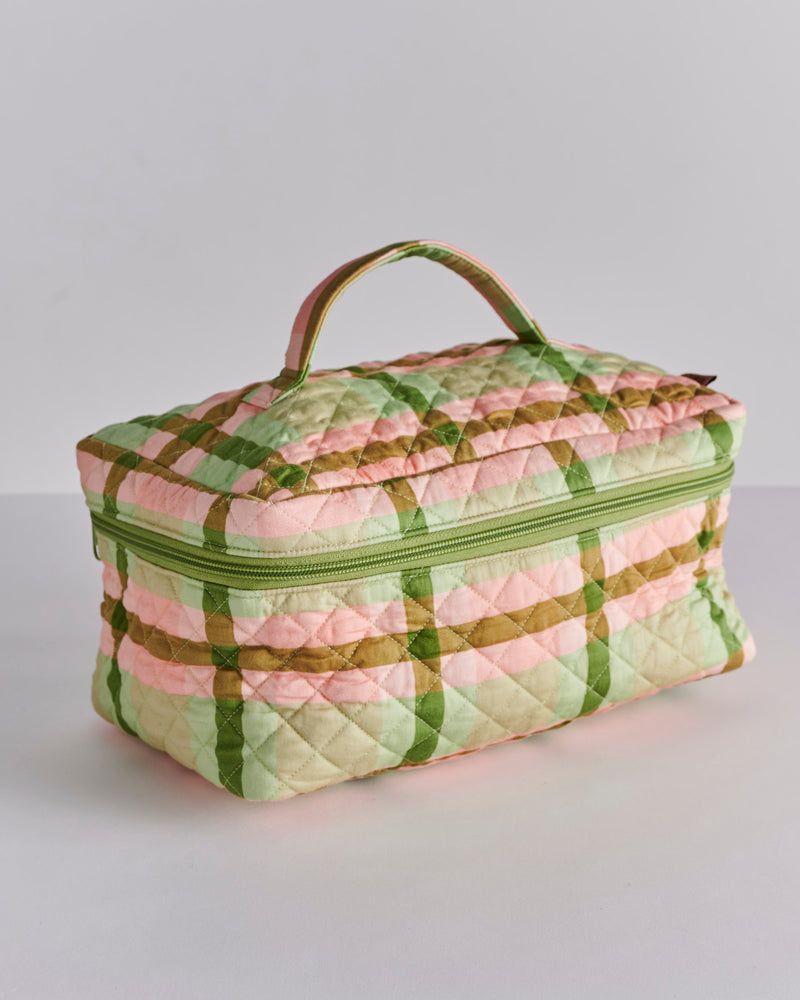 Pistachio Tartan Quilted Cotton Toiletry Case