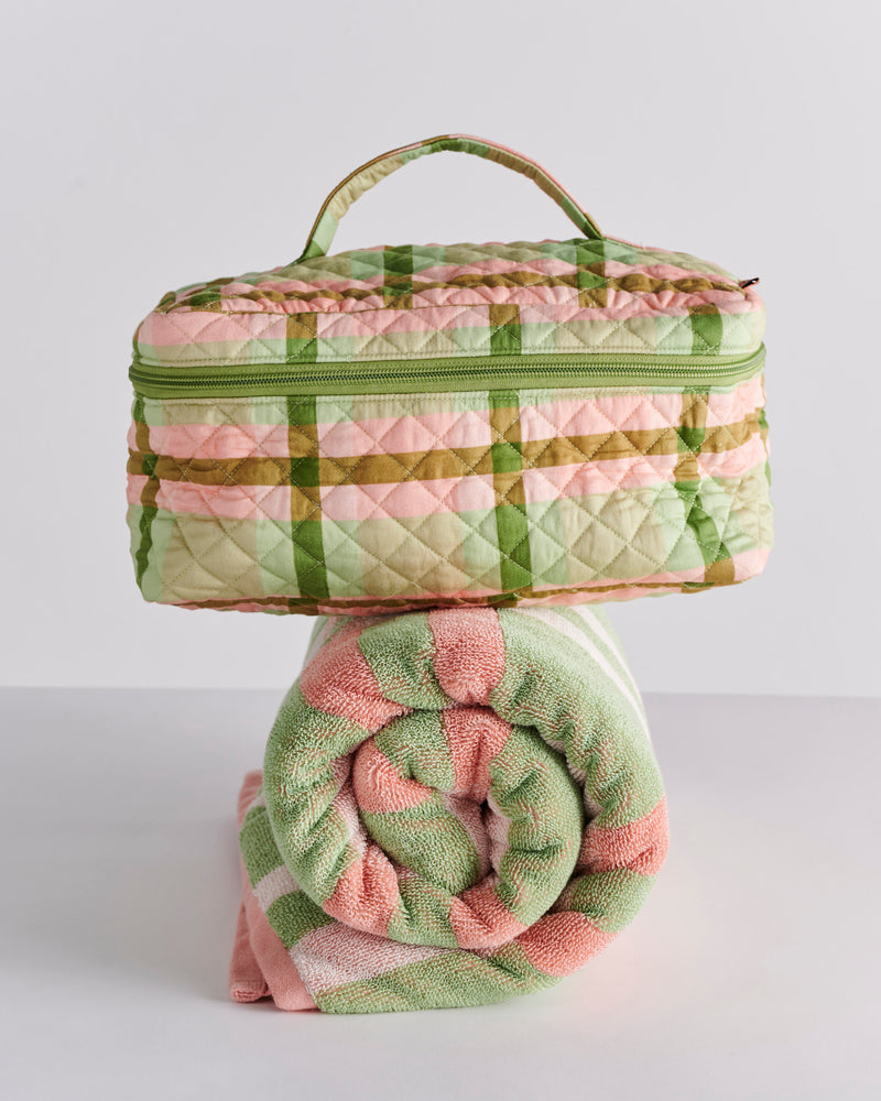 Pistachio Tartan Quilted Cotton Toiletry Case