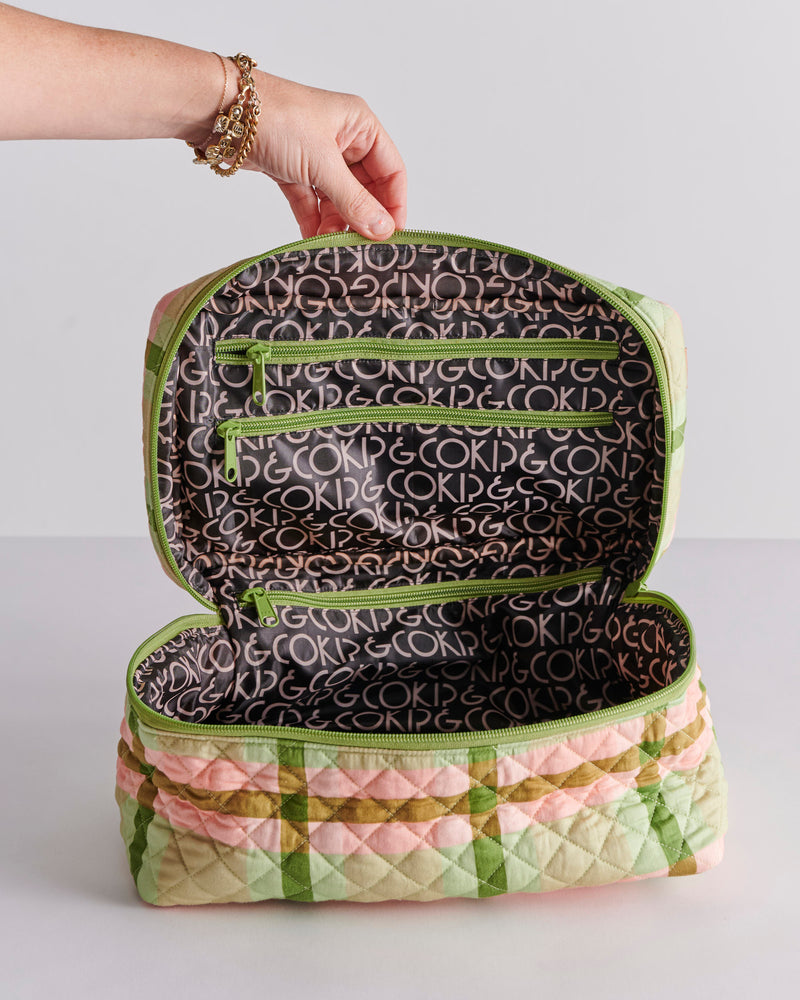 Pistachio Tartan Quilted Cotton Toiletry Case