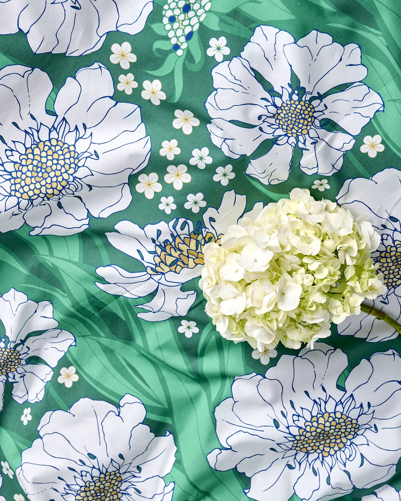 Tumbling Flowers Green Organic Cotton Fitted Sheet