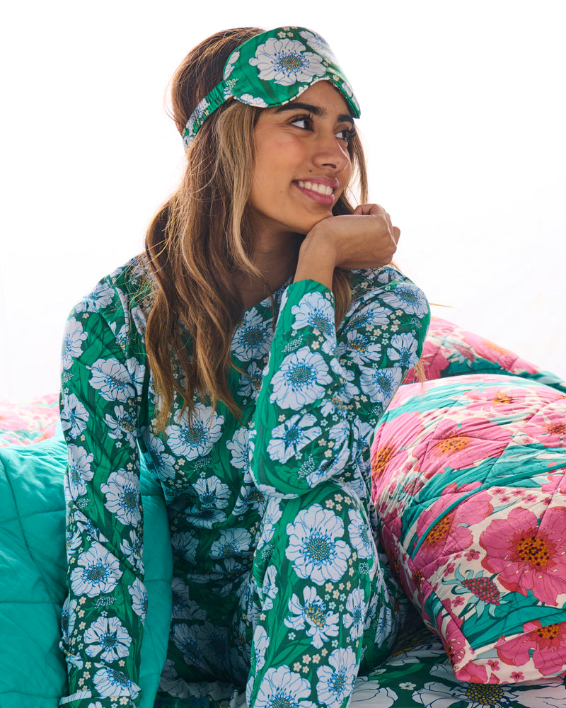Tumbling Flowers Green Silk Eye Mask