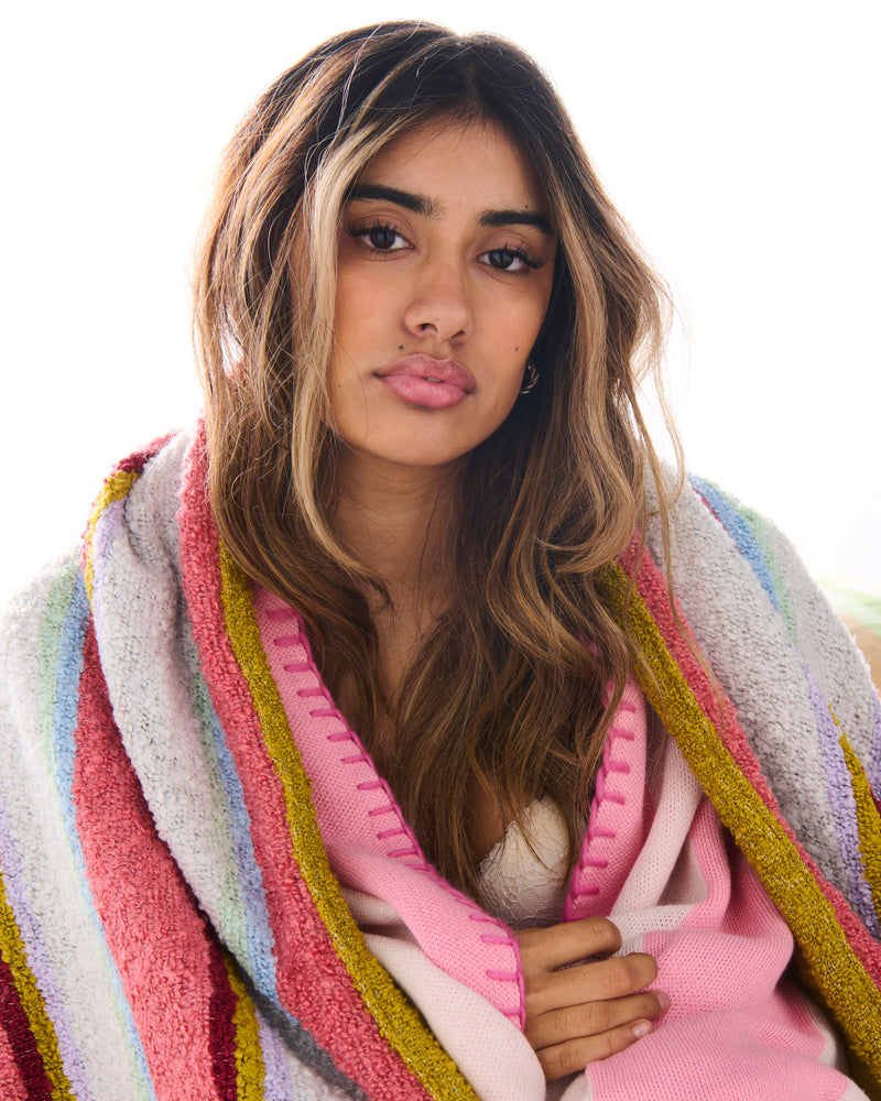 Rose Water Stripe Boucle Blanket