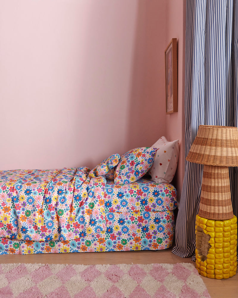 Rainbow Flowers Organic Cotton Fitted Sheet
