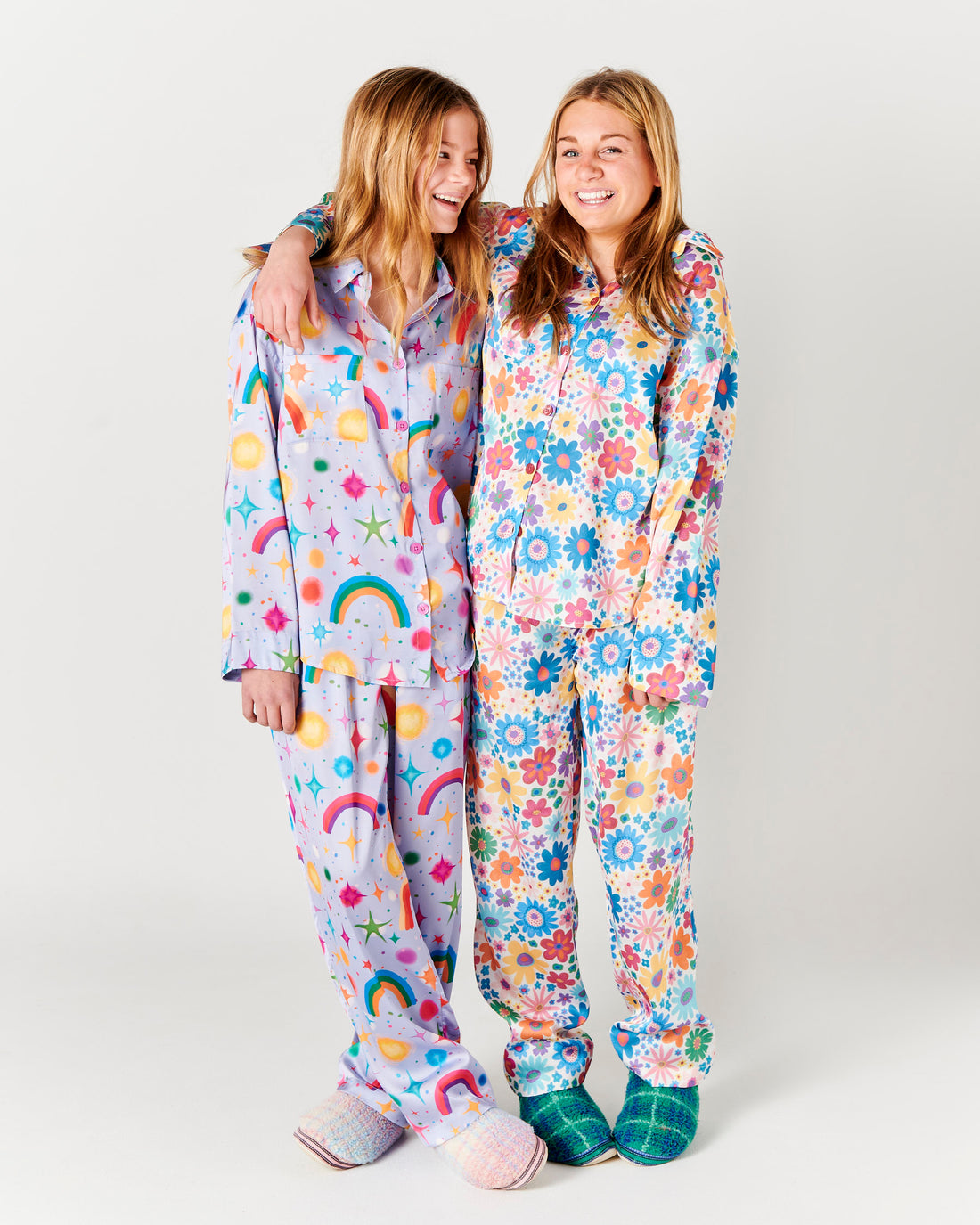 Rainbow Flowers Teen Eco Satin Long Sleeve Shirt & Pant Pyjama Set