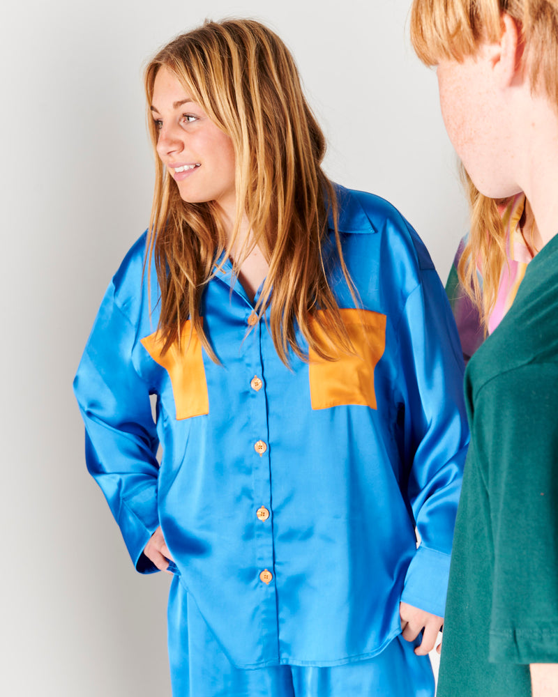 Sapphire Teen Eco Satin Long Sleeve Shirt & Pant Pyjama Set