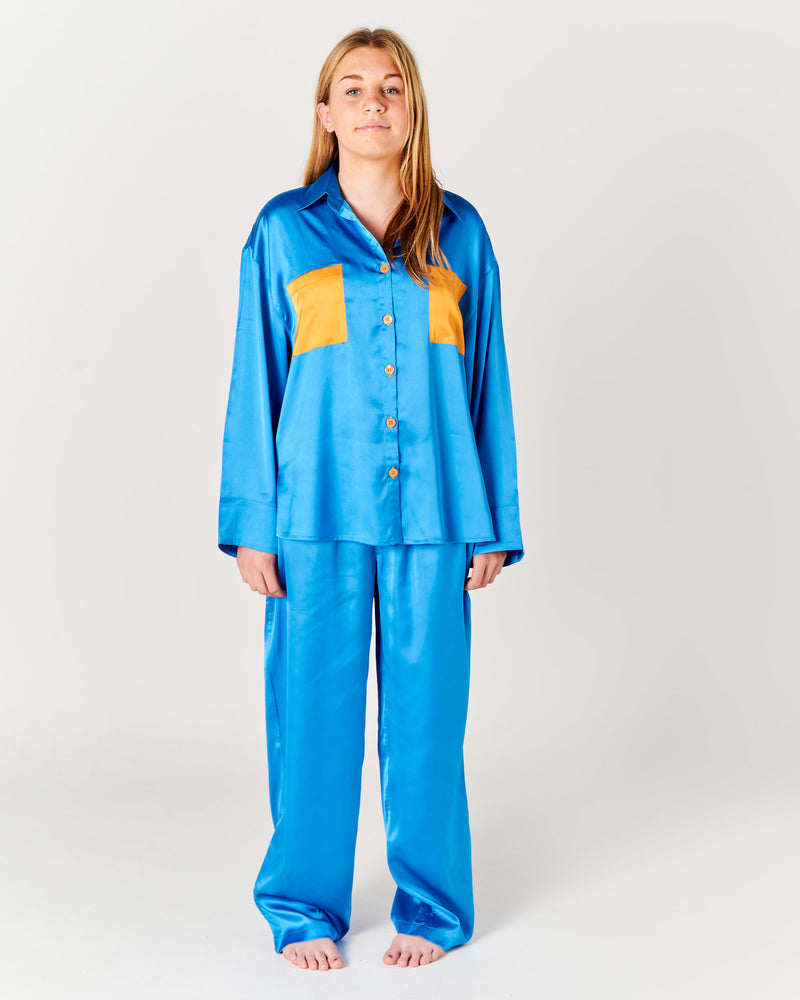 Sapphire Teen Eco Satin Long Sleeve Shirt & Pant Pyjama Set