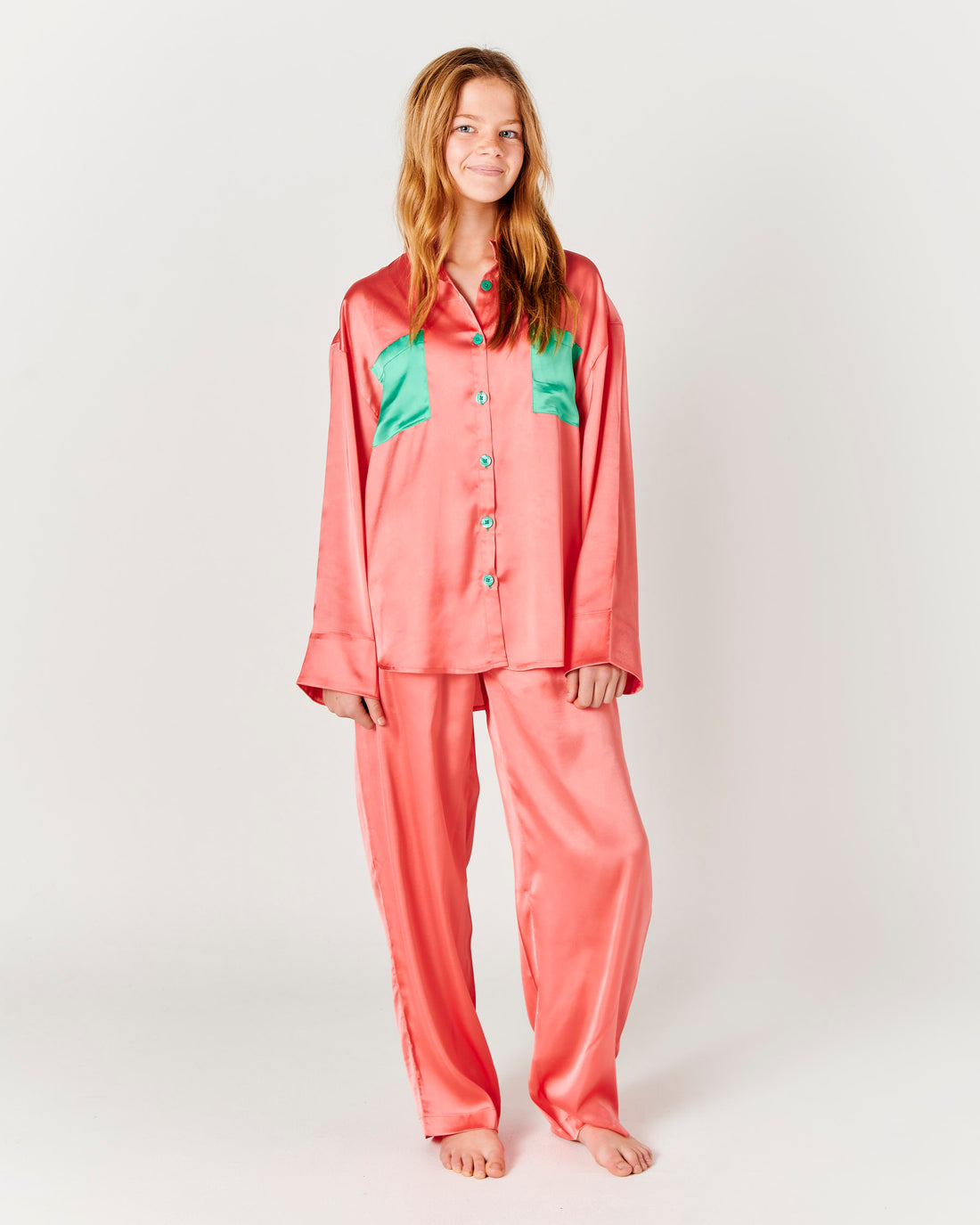 Cantaloupe Teen Eco Satin Long Sleeve Shirt & Pant Pyjama Set