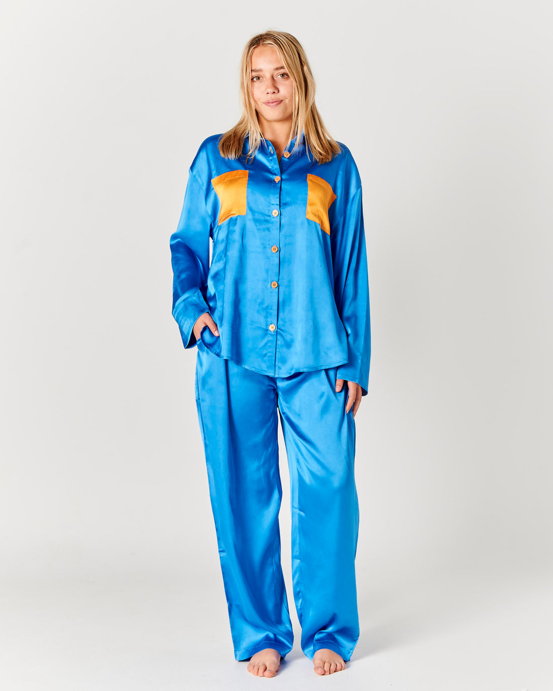 Sapphire Teen Eco Satin Long Sleeve Shirt & Pant Pyjama Set