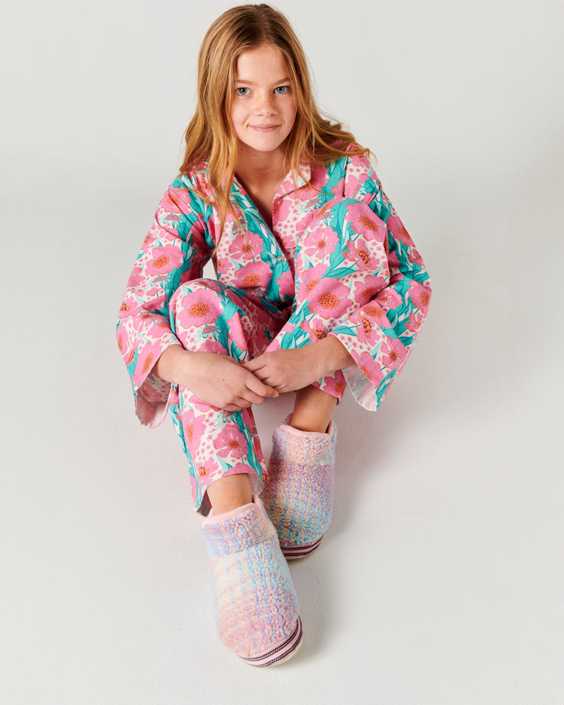 Tumbling Flowers Pink Flannelette Long Sleeve Shirt & Pant Pyjama Set